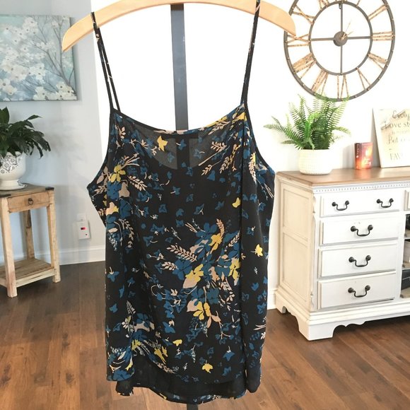 Ann Taylor LOFT Women's Sleeveless blouse/tank, Size XL, Black/Smoky blue/Yellow - Picture 2 of 6